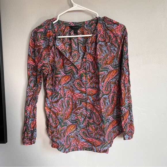 J. Crew Paisley Blouse Cotton Silk 0 - Picture 1 of 5